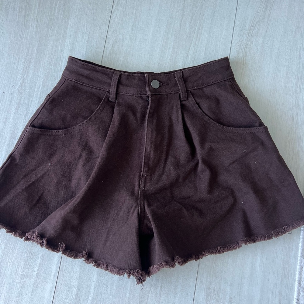 Tezenis dark brown high waist jean flared shorts
